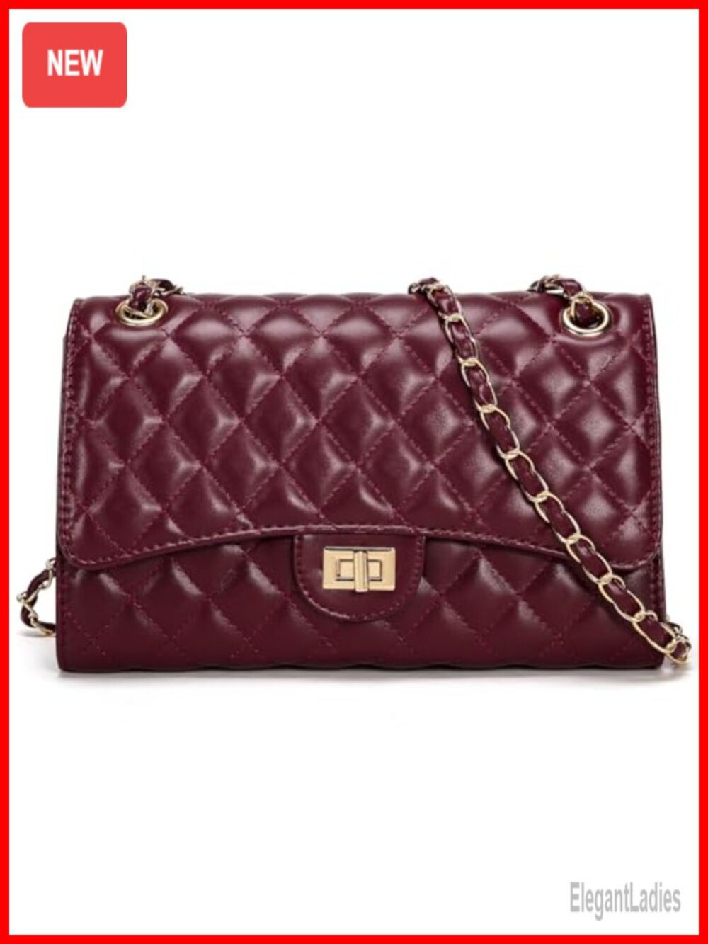 Quilted Crossbody Purse Faux Leather Chain Strap Satchel Handbag